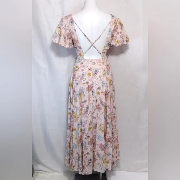 Lulus NWT Floral Print Puff Sleeves Crisscross Open Back Maxi Dress XS - Picture 11 of 15